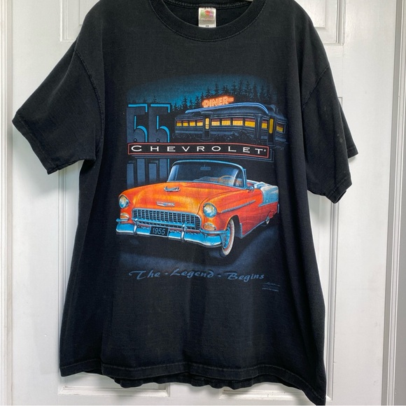 1955 Chevrolet Vintage T Shirt XL Chevy Diner Legend Flint Andy's T Shirts - Picture 1 of 15